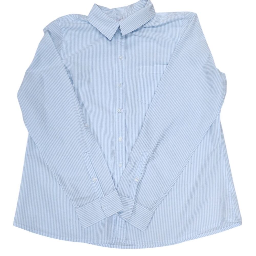 Croft & Barrow Women's Blue and White Striped Cotton Button Blouse Size Medium